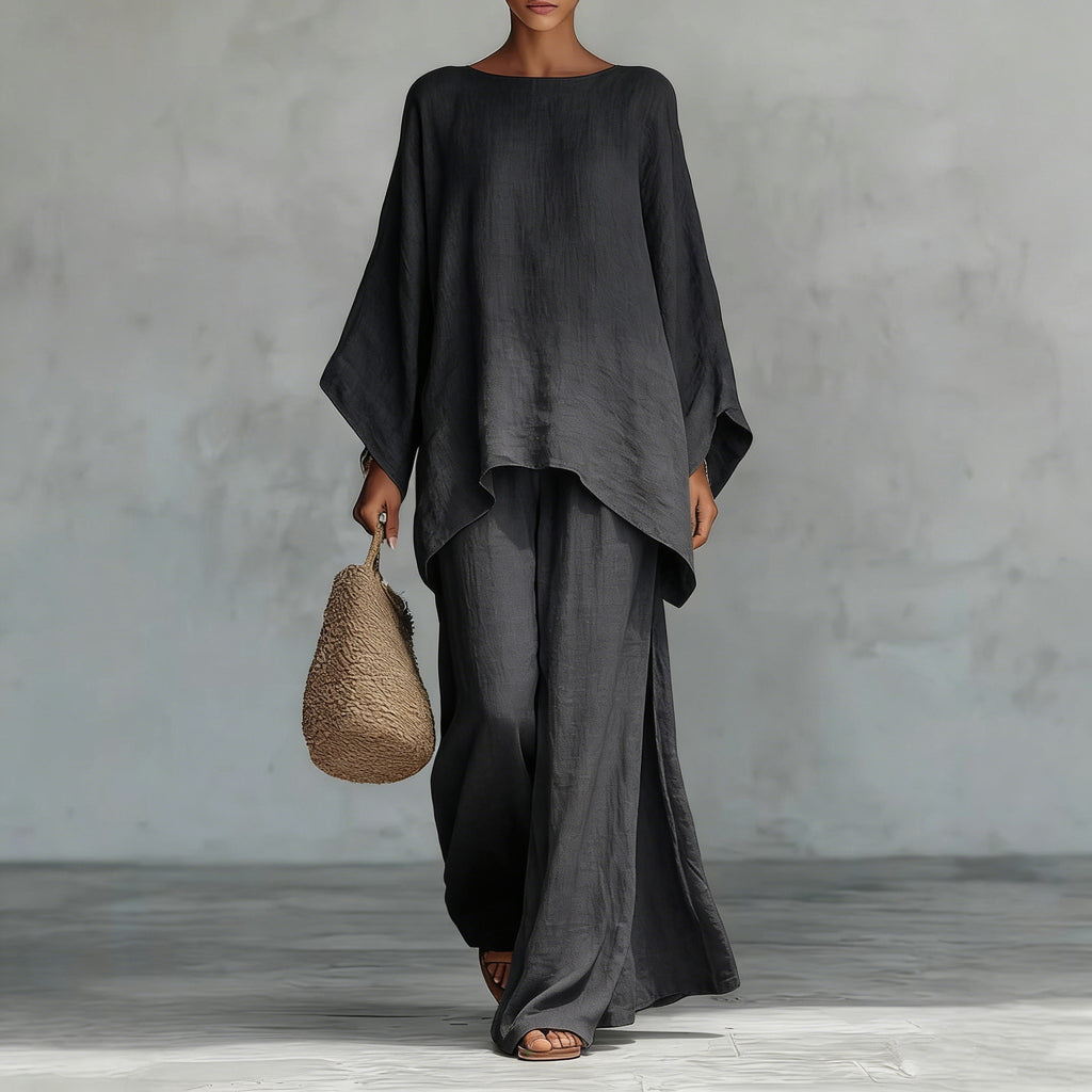 Linen Blend Shirt and Wide-Leg Pants Lounge Set