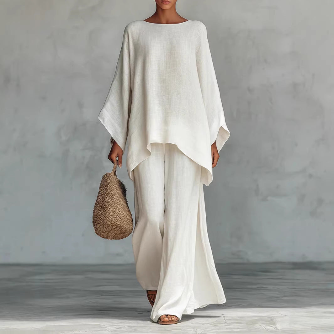 Linen Blend Shirt and Wide-Leg Pants Lounge Set